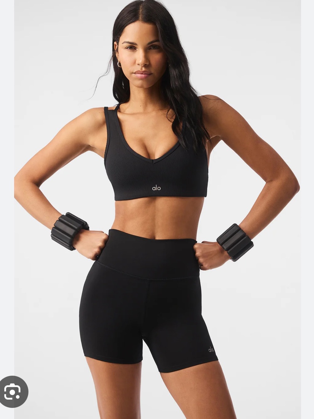 ALO Yoga Black Ribbed V-Neck Jump Start Sports Bra M